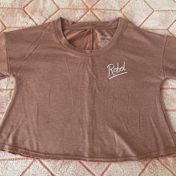 Mauve cropped ‘Rebel’ embroidered sweatshirt with thumb holes - Picture 1 of 5